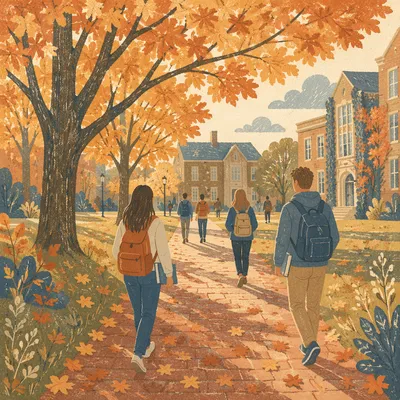 Autumn College Quad Walkway Scene