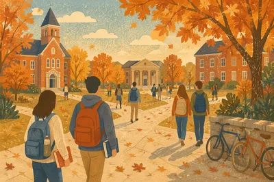 Autumn College Quad Students Walking