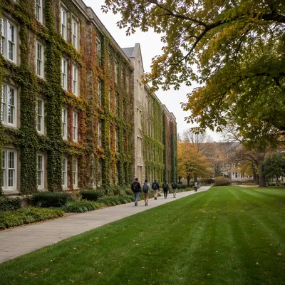 Autumn College Quad with Walking Students
