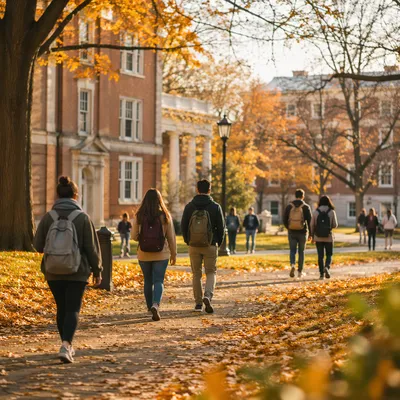 Autumn College Quad Students Walking