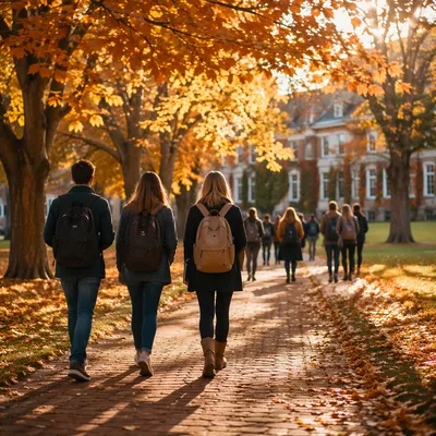 Autumn College Campus Quad Student Walk