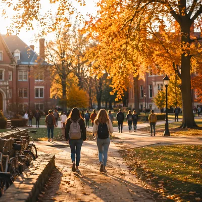 Autumn College Campus Quad Students Walking