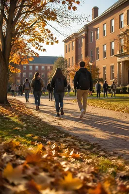 Autumn College Quad Students in Warm Light