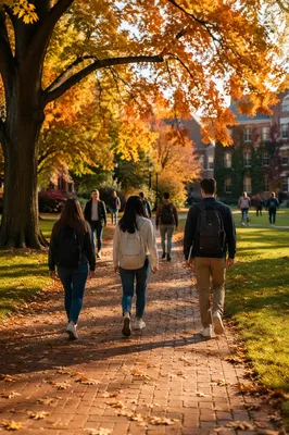 Autumn Students Walking Across Campus Quad