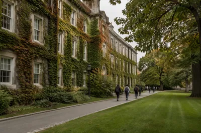 Autumn College Campus Quad with Students
