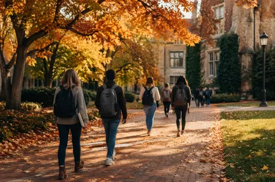 Autumn College Quad Students Walking