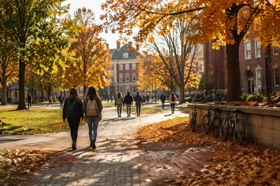 Autumn College Campus Quad With Students