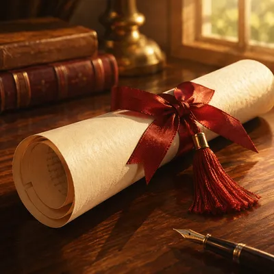 Diploma Scroll with Red Ribbon Close-Up