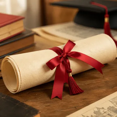 Close Up Diploma Scroll with Red Ribbon