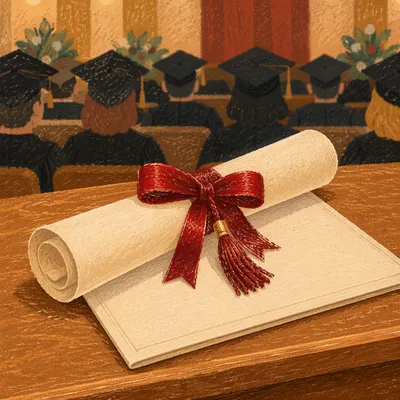 Diploma Scroll with Red Ribbon Close-Up
