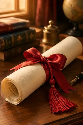 Diploma Scroll with Red Ribbon Close-Up