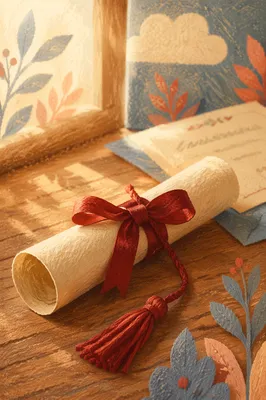 Close-Up Diploma Scroll with Red Ribbon