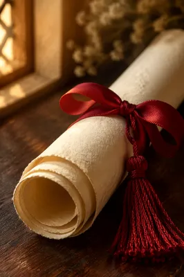 Close Up Diploma Scroll with Red Ribbon