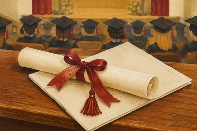 Diploma Scroll with Red Ribbon Close-Up