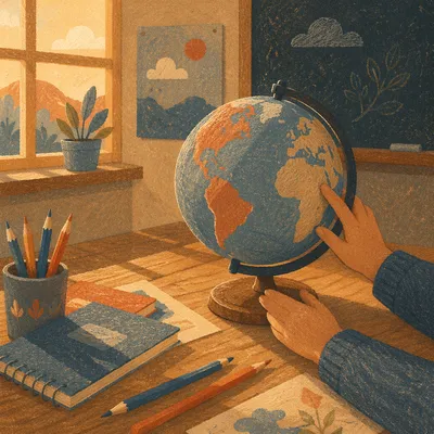 World Globe on Classroom Desk