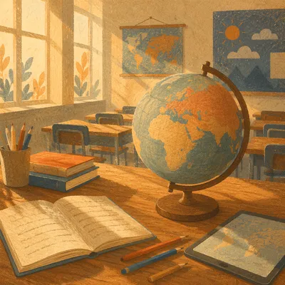 Vintage Globe on Classroom Desk