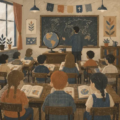 Vintage Geography Lesson with Classroom Globe
