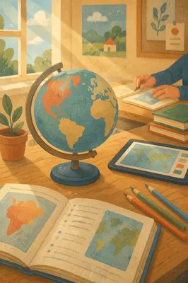 Classroom Globe on Wooden Study Desk