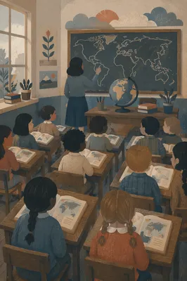 Vintage Geography Lesson with Classroom Globe