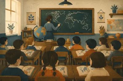 Vintage Geography Lesson with Classroom Globe