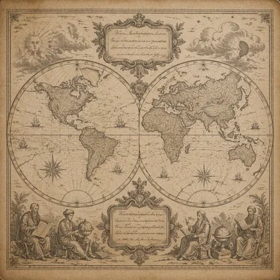 Vintage Double Hemisphere Geography Map