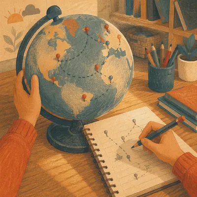 Vintage Globe and World Map Study