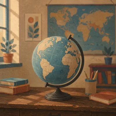 Classroom Globe with Blurred World Map