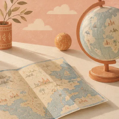 Minimal Globe and Road Map Study Scene