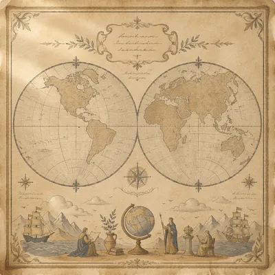 Antique World Map Geography Lesson Parchment