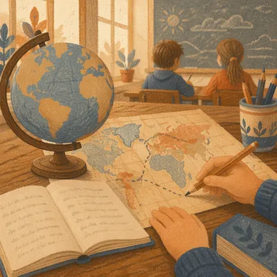 Warm Classroom Globe and World Map Lesson