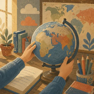 Curious Hands Turning a Classroom Globe
