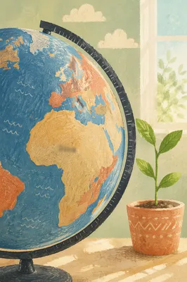 Classroom Globe with Seedling by Window