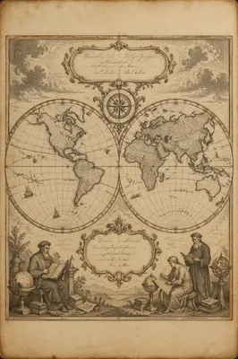 Vintage Double Hemisphere Geography Map