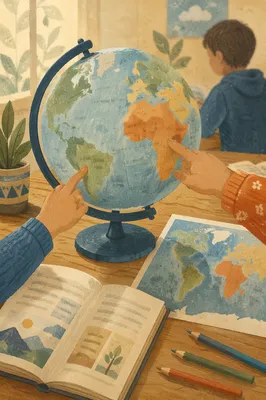 Classroom Globe and World Map Study
