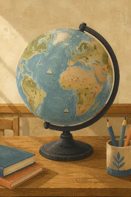 Classroom Geography Globe on Wooden Desk