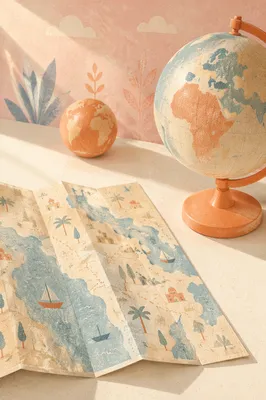 Globe and Road Map Study Scene