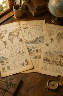 Vintage Globe and Parchment Geography Study