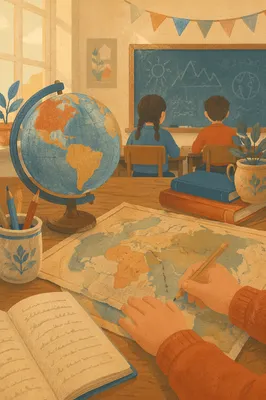 Warm Classroom Geography Lesson With Globe