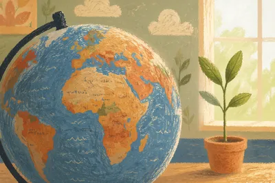 Classroom Globe with Seedling by Window