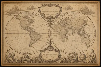 Vintage Double Hemisphere Geography Map