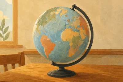 Classroom Geography Globe on Wooden Desk