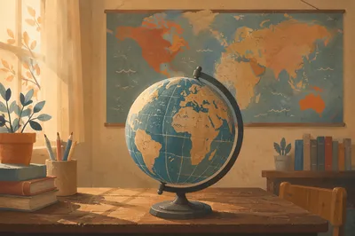 Vintage Classroom Globe with World Map