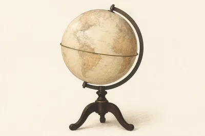 Vintage Classroom Globe on Wooden Tripod