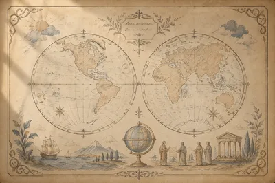 Antique World Map Geography Lesson Parchment