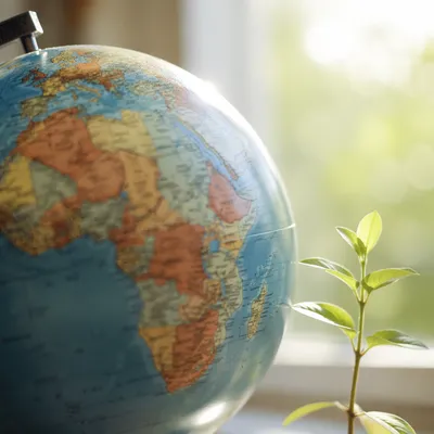 Classroom Globe with Seedling by Window