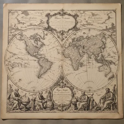 Vintage Sepia Double Hemisphere World Map