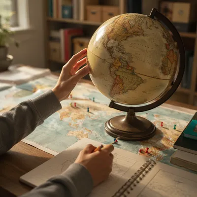 Vintage Globe and World Map Study