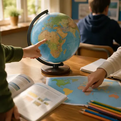Classroom Globe and World Map Study