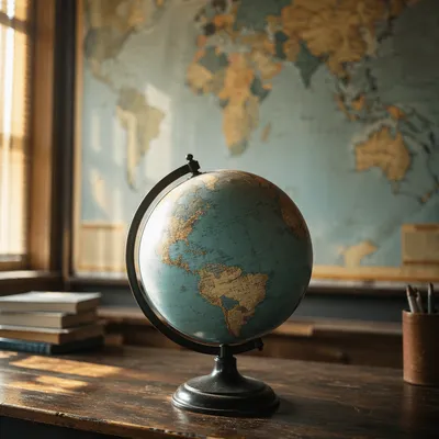 Vintage Classroom Globe with World Map