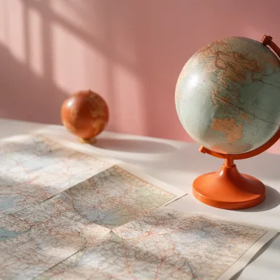 Minimal Globe and Map Study Scene